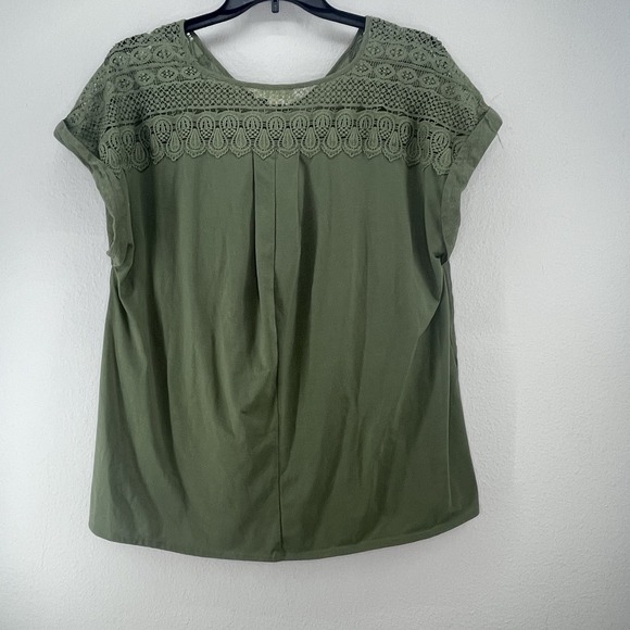 Indigo Rose Top Womens 2X Green Casual V Neck Knit Shoulder Crepe Front - Picture 4 of 9